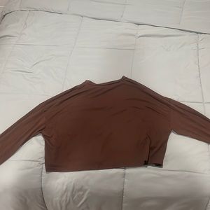 medium size brown long sleeve crop top from romwe